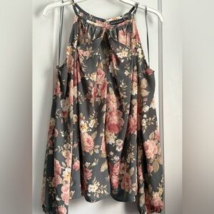 Bold Elements Cold Shoulder Halter Floral Top, Sz: Large
